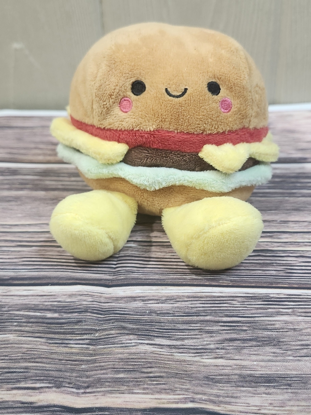 Plush Burger Toy - Cute Hamburger Plush for Kids - Tan & Yellow